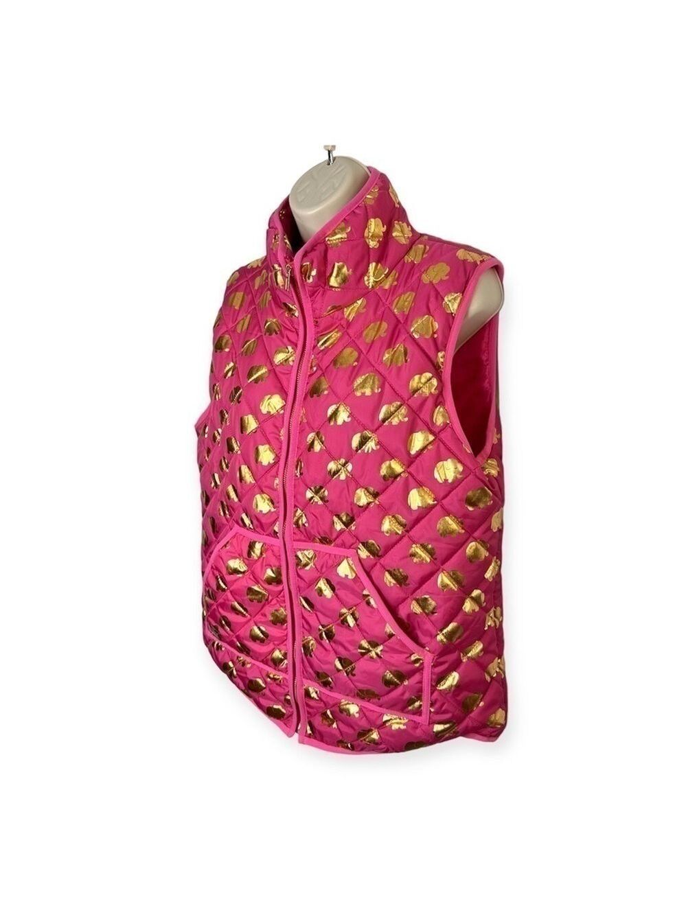 Simply Southern Gold Elephant Quilted Puffer Vest Pink XL - Picture 2 of 7